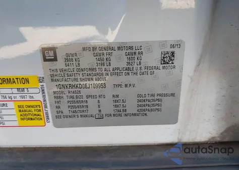 2014 Chevrolet Traverse 2Lt from USA, damaged, VIN 1GNKRHKD0EJ109953